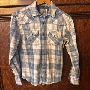 VTG Blue Plaid Unisex Flannel Guess Shirt, size XS